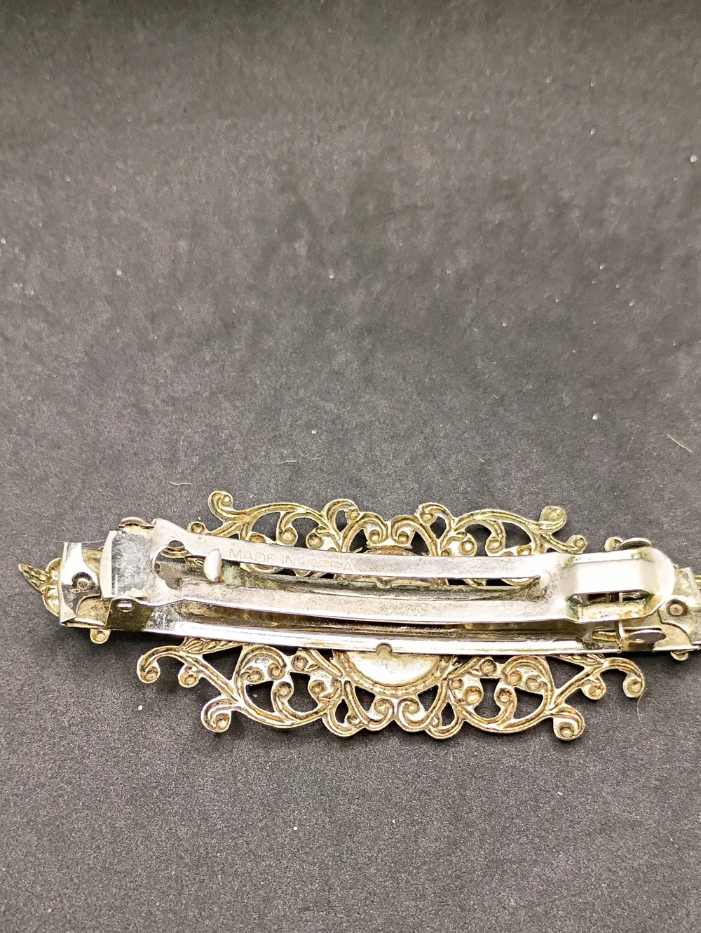 Vintage Silver Filigree Cameo Hair Barrette